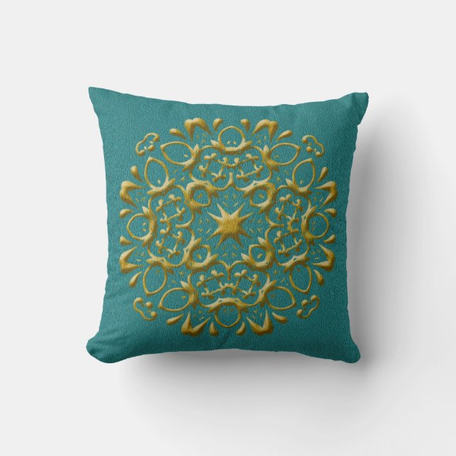Elegant Guld och Teal Pillow Kudde (Framsida)