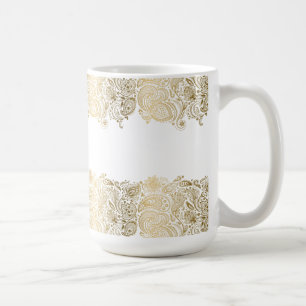 Elegant Guld och vit Blommigt Paisley Kaffemugg