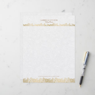 Elegant Guld och vit Blommigt Paisley Snöre Brevhuvud