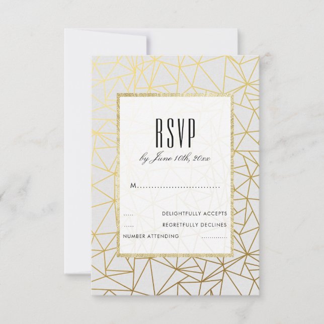 Elegant guld- och vit bröllops-RSVP OSA Kort (Framsida)