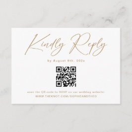 Elegant guld- och vit bröllops-RSVP Qr-kod Tilläggskort