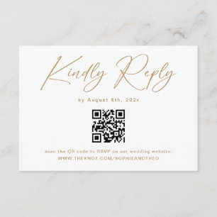 Elegant guld- och vit bröllops-RSVP Qr-kod Tilläggskort