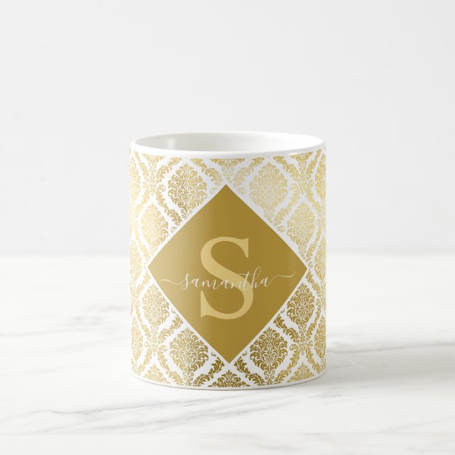 Elegant guld och vit Damaskus-personifierad  Kaffemugg (Center)