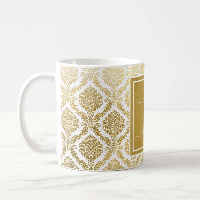 Elegant guld- och vit damastpersonlig  kaffe kaffemugg (Vänster)