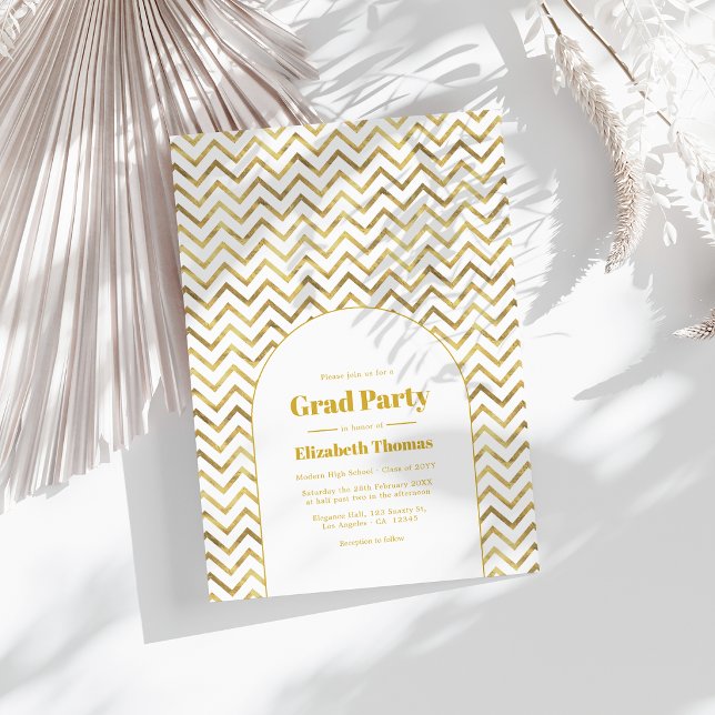 Elegant guld- och vit examensfestfoto inbjudningar (Elegant Gold and White Graduation Party Photo Invitation)