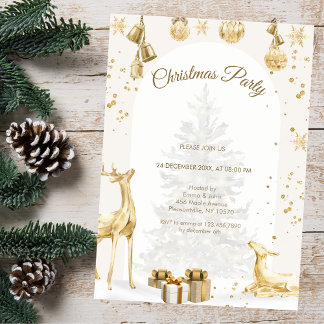 Elegant Guld och Vit jul Party Inbjudningar
