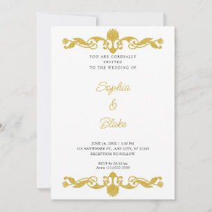 Elegant Guld och vit konst Deco Bröllop Inbjudningar