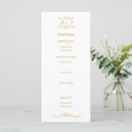 Elegant guld- och vit monogrambröllopsmeny