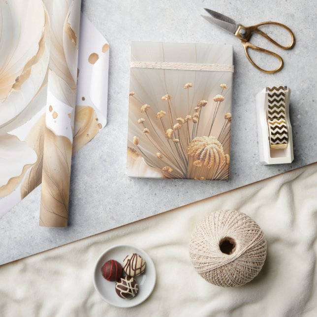 Elegant guld- och vit poppy- bröllopsinpackningspa presentpapper (Hantverk)