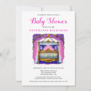 Elegant Guld och vit Snöre Crib Baby Shower Rosa Inbjudningar