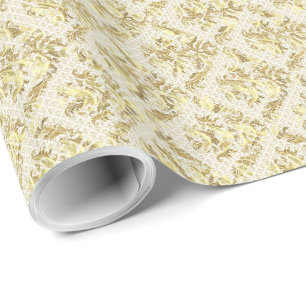 Elegant Guld och Vita Blommönstret Presentpapper