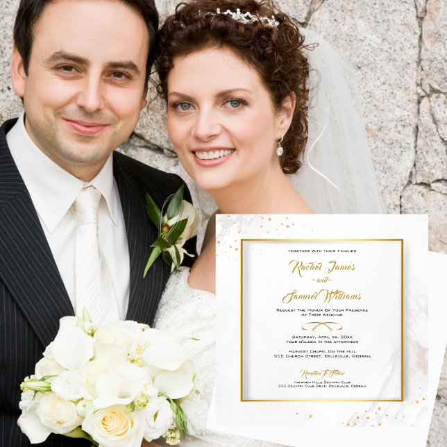 Elegant Guld och Vita Bröllop Inbjudningar (Elegant Gold and White Wedding Invitation)