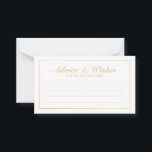 Elegant Guld och Vita Bröllop och Önskemål Rådkort<br><div class="desc">Vackra Elegant Guld och Vita Bröllop-råd och Önskemål-kort med information om guld elegant-typsnitt stil med guld-rektangeln gräns. Klicka på knappen Anpassa för att anpassa designen. Observera att den guld-folie som visas på produkten är tryckt och inte en guld-folie.</div>