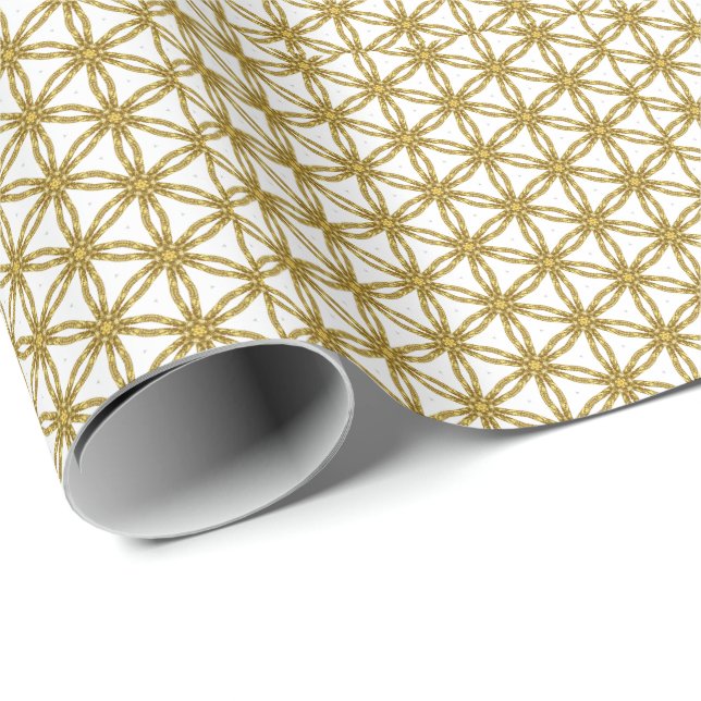 Elegant Guld och Vita geometriska Mönster Presentpapper (Rullad Hörn)