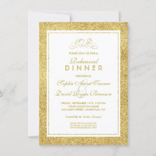 Elegant Guld och Vita Gräns REHEARSAL DINNER Inbjudningar