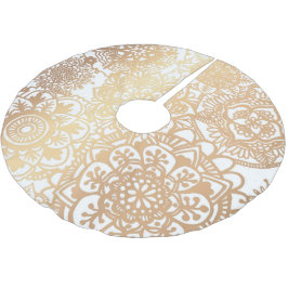 Elegant Guld och White Boho Mandala Mönster Julgransmatta Borstad Polyester