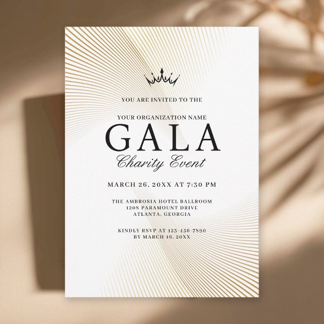 Elegant Guld och White Gala Charity Event Event Inbjudningar (Available in both printed and instant download digital formats.)