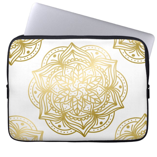 Elegant Guld och White Mandala Mönster Laptop Fodral (Framsidan)