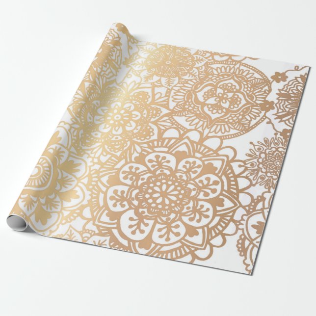 Elegant Guld och White Mandala Mönster Presentpapper (Utrullad)
