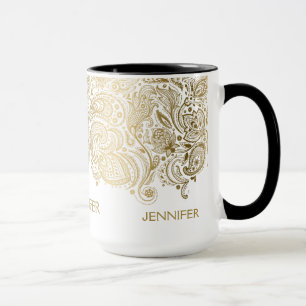 Elegant Guld och White Paisley Mugg
