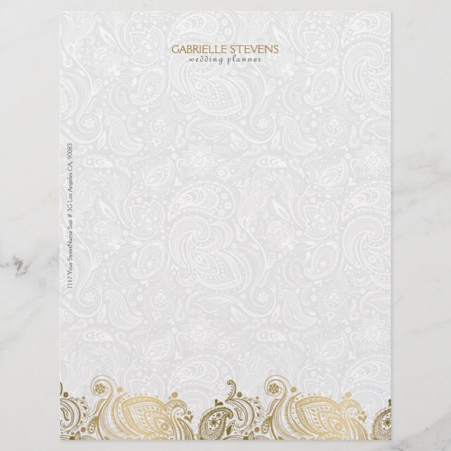 Elegant Guld och White Paisley Snöre Brevhuvud (Framsida)