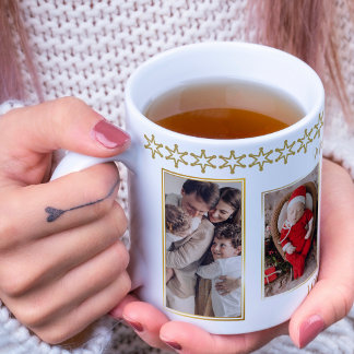 Elegant Guld och White Photo Collage jul Kaffemugg
