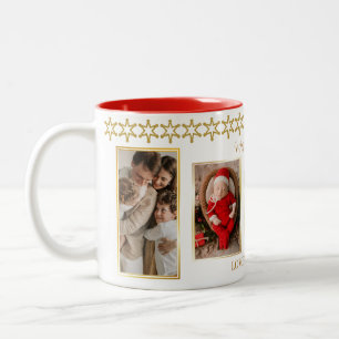 Elegant Guld och White Photo Collage jul Två-Tonad Mugg