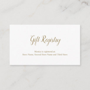Elegant Guld och White Simple Gift Registry Shower Tilläggskort