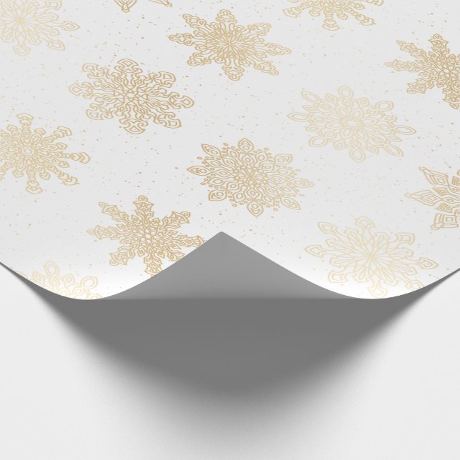 Elegant Guld och White Snowflake jul Mönster Presentpapper (Hörn)