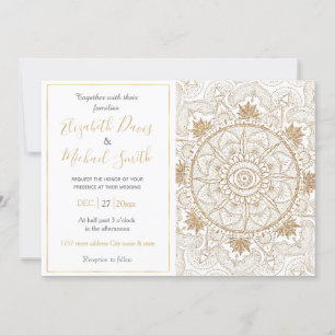 Elegant Guld Öga Sol, Måne Mandala White Inbjudningar