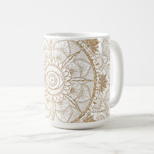 Elegant Guld Öga Sol, Måne Mandala White Kaffemugg