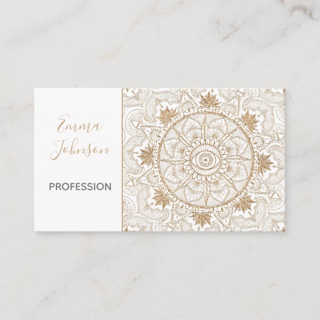 Elegant Guld Öga Sol, Måne Mandala White Visitkort (Framsida)
