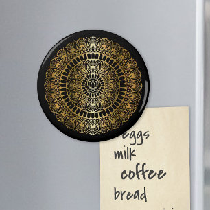 Elegant Guld om Black Lotus Henna Mandala Magnet