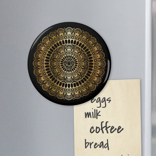 Elegant Guld om Black Lotus Henna Mandala Magnet (Skapare uppladdad)