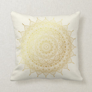Elegant Guld om Blommigten Cream Henna Mandala Kudde