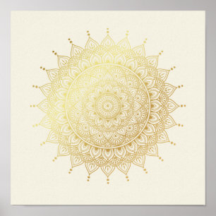 Elegant Guld om Blommigten Cream Henna Mandala Poster