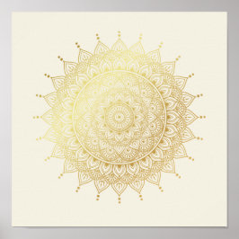 Elegant Guld om Blommigten Cream Henna Mandala Poster