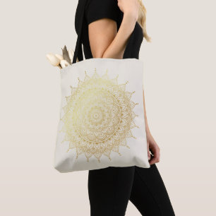 Elegant Guld om Blommigten Cream Henna Mandala Tygkasse