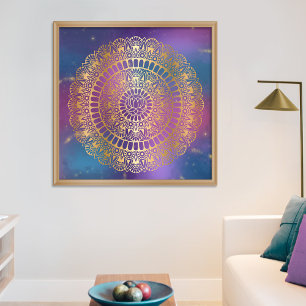 Elegant Guld om Bright Nebula Lotus Henna Mandala Poster