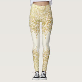 Elegant Guld om Cream Blommigt Henna Mandala Leggi Leggings
