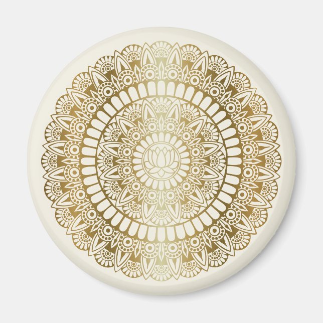 Elegant Guld om Cream Lotus Henna Mandala Magnet (Framsidan)