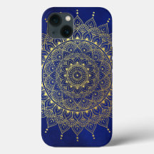 Elegant Guld om Deep Blue Blommigt Henna Mandala