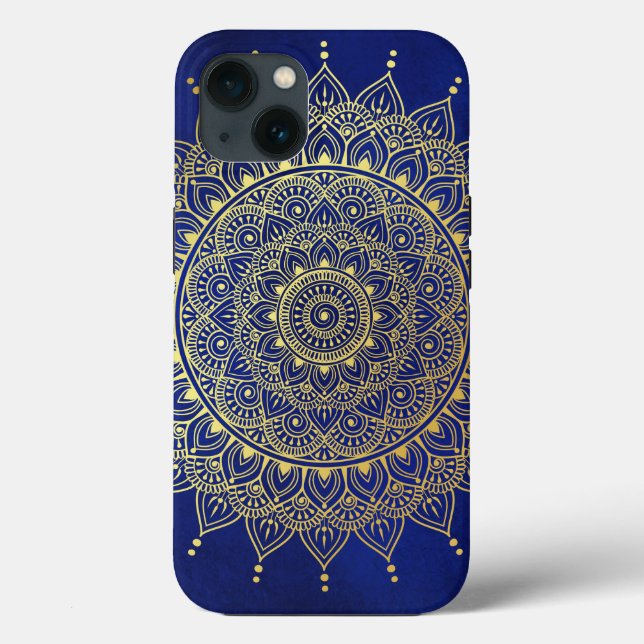 Elegant Guld om Deep Blue Blommigt Henna Mandala (Baksida)