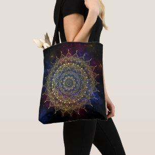 Elegant Guld om Mörk Nebula Blommigt Henna Mandala Tygkasse