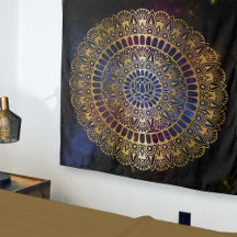 Elegant Guld om Mörk Nebula Lotus Henna Mandala