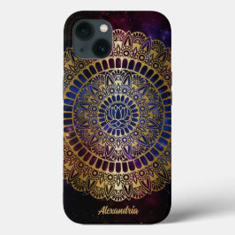 Elegant Guld om Mörk Nebula Lotus Henna Mandala