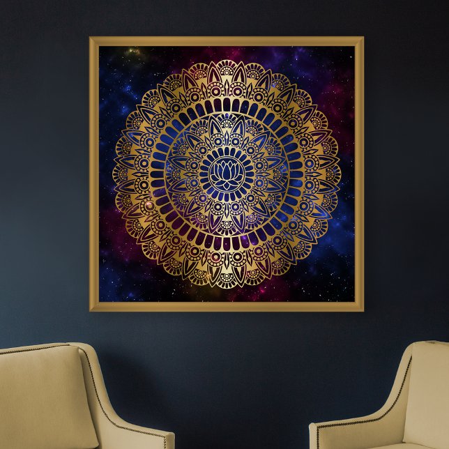 Elegant Guld om Mörk Nebula Lotus Henna Mandala Poster (Skapare uppladdad)