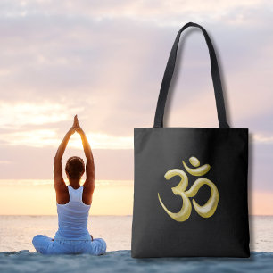 Elegant Guld om Symbol Sanskrit Andlig Black Tygkasse