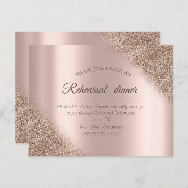 Elegant Guld Ombre Rehearsal Dinner Ro Glitter Inbjudningar (Fram/baksida)