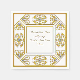 Elegant Guld Ornament Gräns Diamonds Personalize Pappersservett